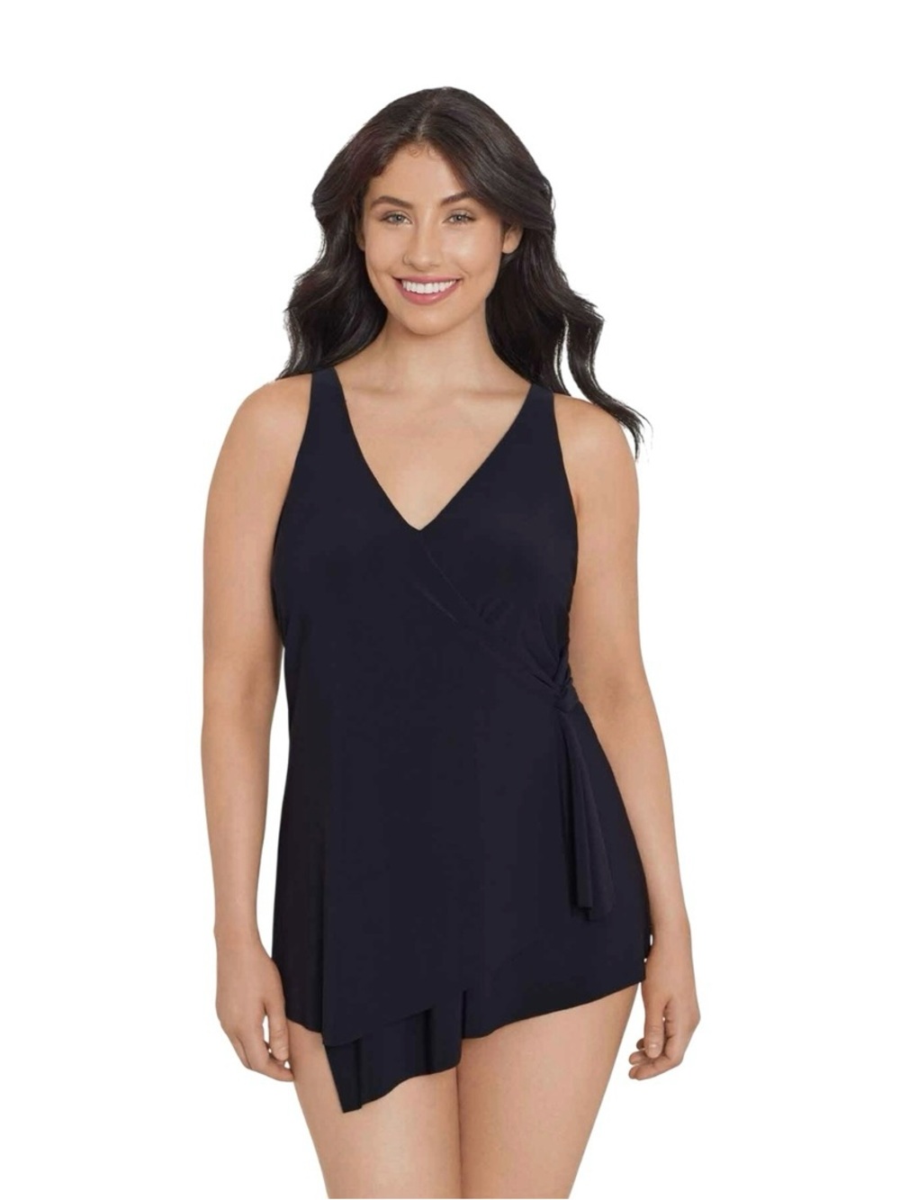 NWT TRIMSHAPER BLACK LOLA TUMMY CONTROL SWIMDRESS SIZE US 10